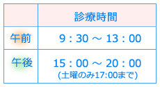 平日：午後8時まで診療※土曜は午後5時まで